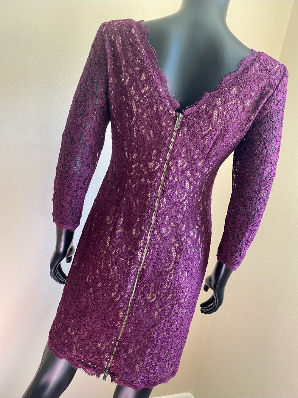 Adrianna Papell Purple Lace Long Sleeve Sheath Dress - Picture 7 of 13